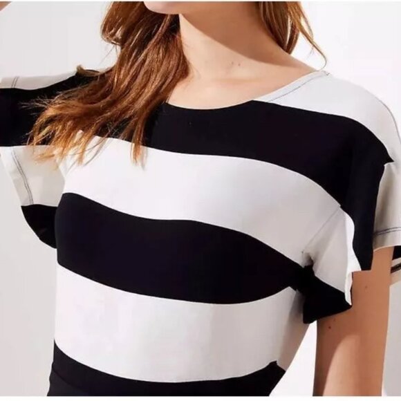 🔥 Closet Sale! LOFT Fit & Flare Mini Dress Nautical Navy & White Stripes - Picture 3 of 8